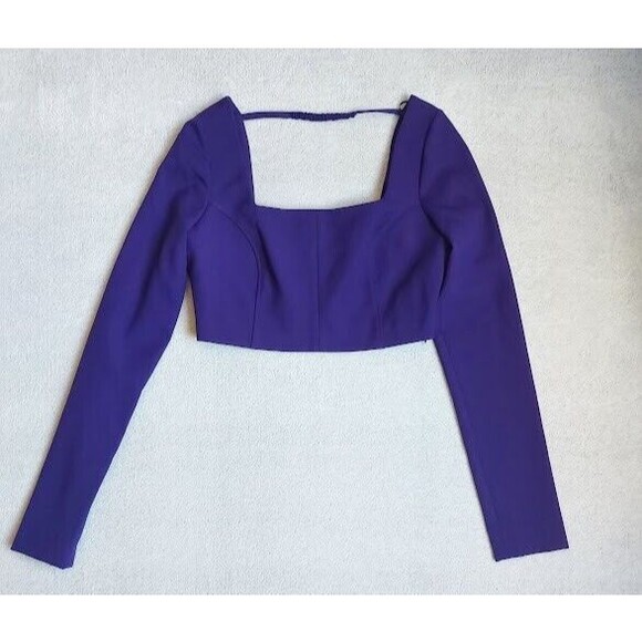 Zara Tops - Zara M Purple Crop Top Long Sleeve Square Neck Side Zip - NWT